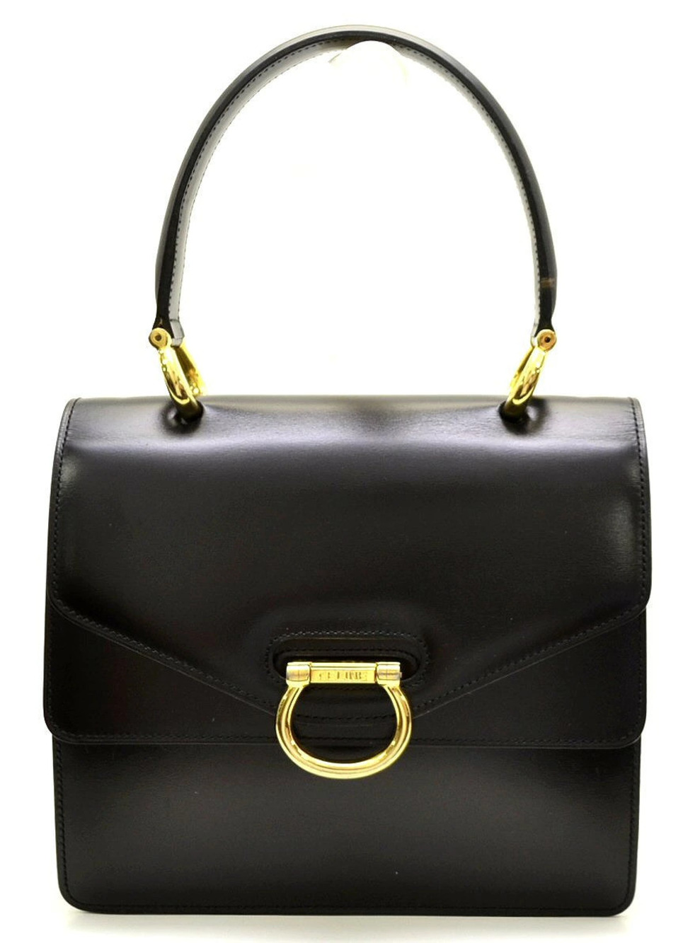 Celine Gancini Double Flap Handbag Leather Black